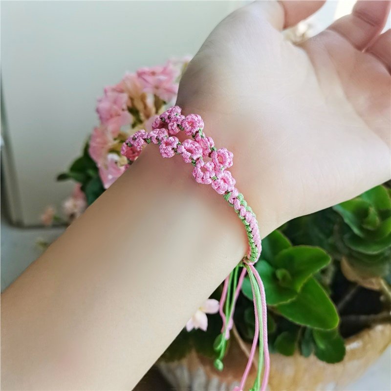 编织桃花手链女士可调节大小手绳