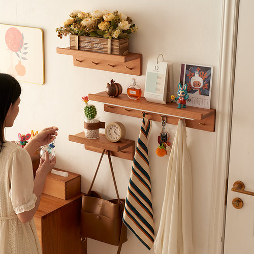 家房子樱桃木挂衣钩墙上置物架