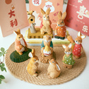 客厅木雕摆件兔年装 饰品创意圣诞礼品实木模型可爱造型儿童节日