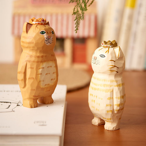 家房子椴木桌面木雕摆件可爱小猫