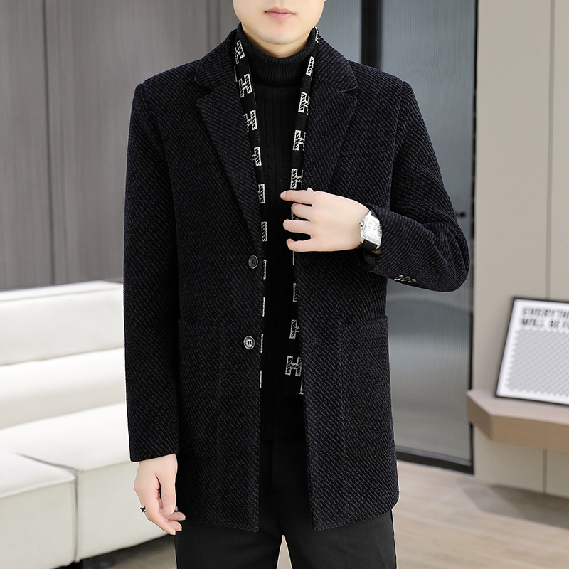 秋冬中长款高级感毛呢大衣男