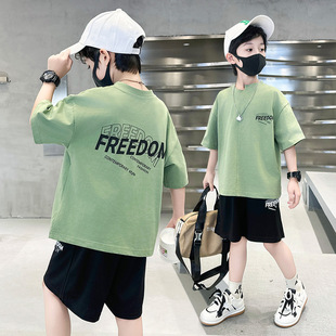 男童夏季套装2026新款夏装中大儿童男孩薄款帅气时髦痞帅短袖潮酷