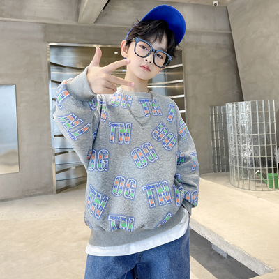 男童卫衣春装中大童时髦帅气春秋款潮t童装2025年新款儿童长袖T恤