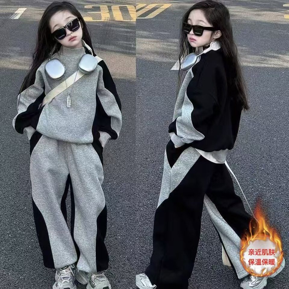 2025秋冬时尚新款儿童韩版加绒拼色中大童两件套女童休闲运动卫裤,童装/婴儿装/亲子装,套装,淘宝优惠券,粉丝福利购,淘宝优惠卷