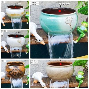复古田园瀑布流水罐寓意摆件水缸增氧过滤庭院造景单个装饰小陶罐