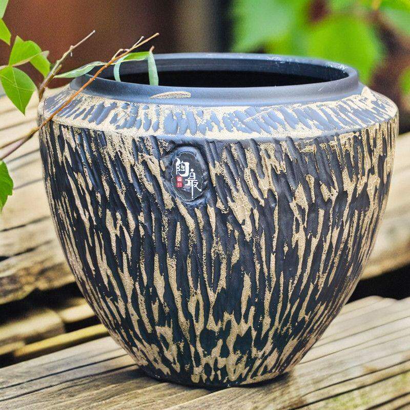 复古田园风特色花盆大口径陶瓷庭院装饰绿植大号透气粗陶创意花盆