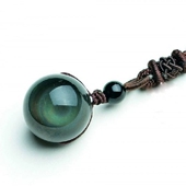 天然黑曜石单珠吊坠彩眼项链转运珠情侣项坠男女款 礼物情侣