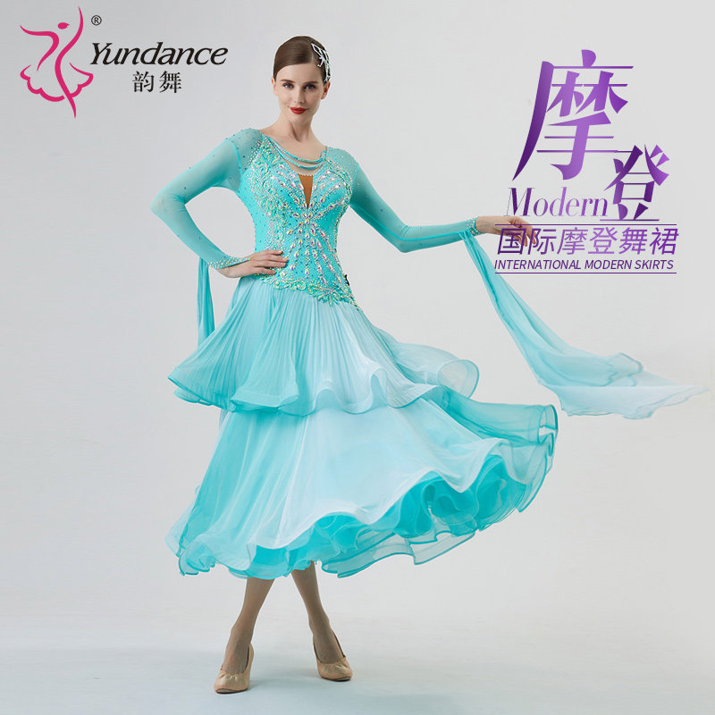 【量身定制】韵舞国标摩登舞蹈表演出比赛服装大摆连衣裙新款高定