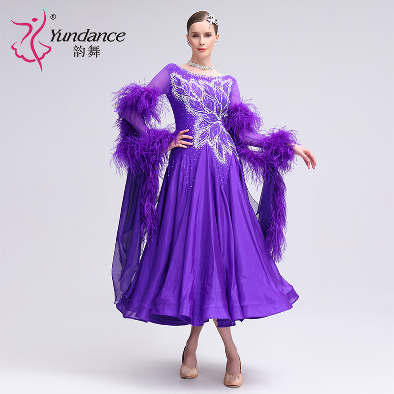 yundance韵舞新款国际标准舞蹈摩登舞赛服表演出服花服连衣裙定制