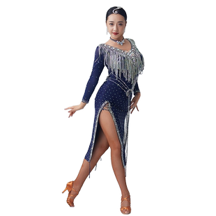 yundance韵舞新款国标拉丁舞蹈表演出比赛服装伦巴连衣裙定制性感