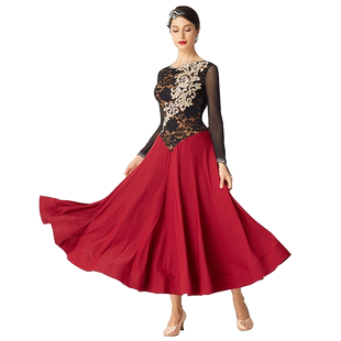 yundance韵舞新款国标摩登舞蹈大摆练习连衣裙定制交谊舞服装贴钻