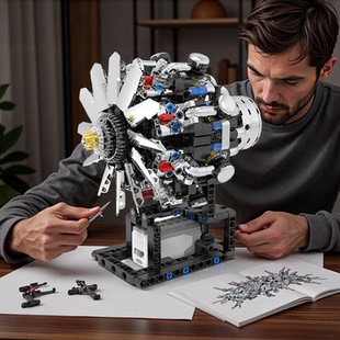 2025新款飞机航空发动机引擎积木模型带电机联动高难度拼装玩具