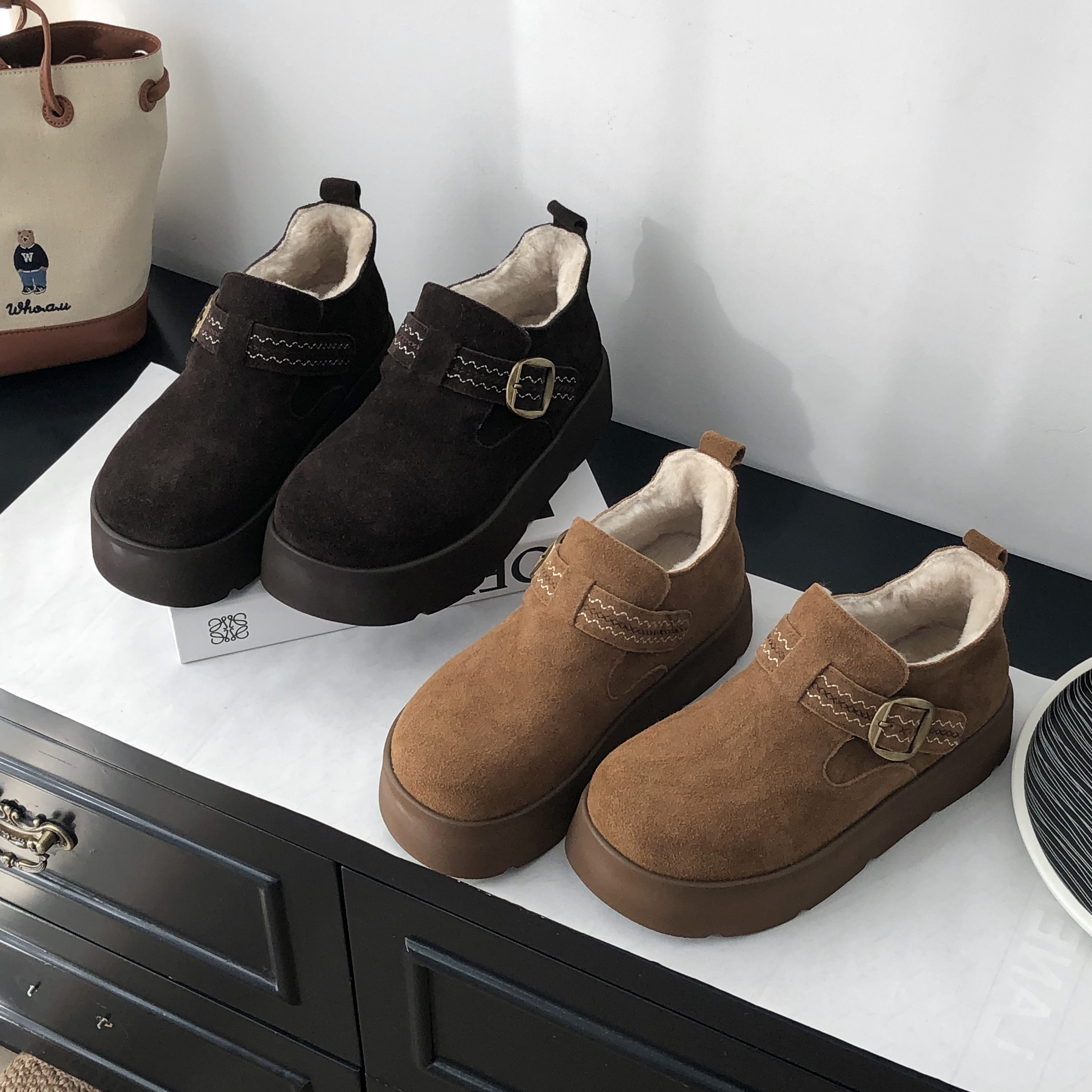 真皮厚底勃肯鞋女2025新款