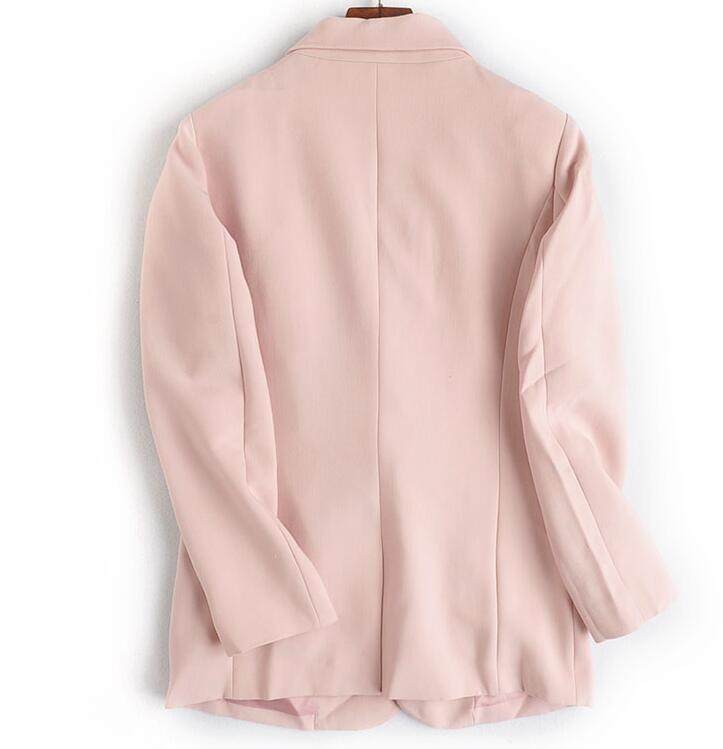 SPRING FOLD SIMPLE ATMOSPHERE PINK SUIT COLLAR CONCEALED BUTTON PLACKET SLIM LONG-SLEEVED JACKET SUIT TOP WOMEN