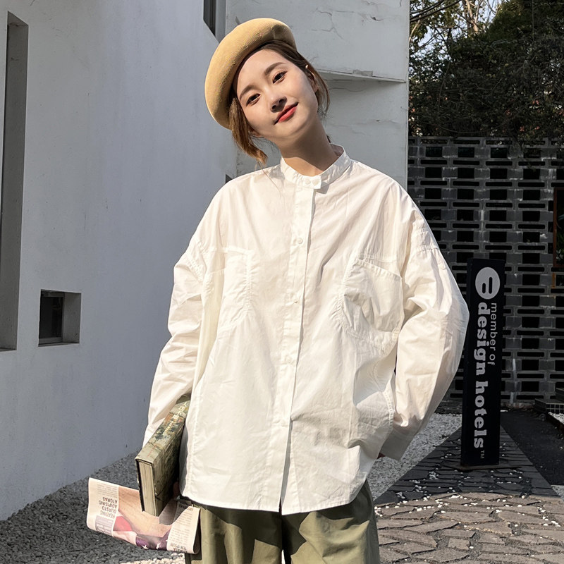 大码宽松显瘦春秋季纯棉白衬衫女