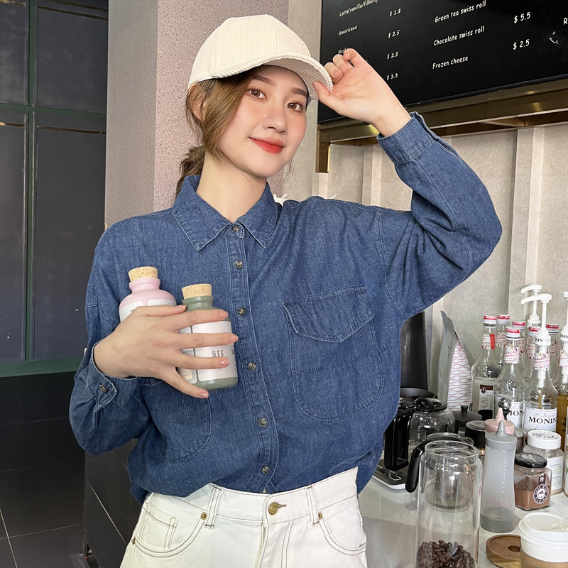 初秋季宽松女士春秋牛仔衬衫上衣