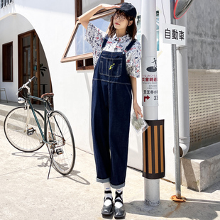 小众设计感宽松阔腿牛仔背带裤2023春秋大码胖mm女减龄显瘦连体裤