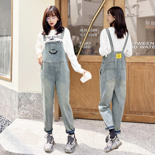 韩版 时尚 新款 减龄显瘦可爱小个子连体裤 做旧牛仔背带女2022春秋季