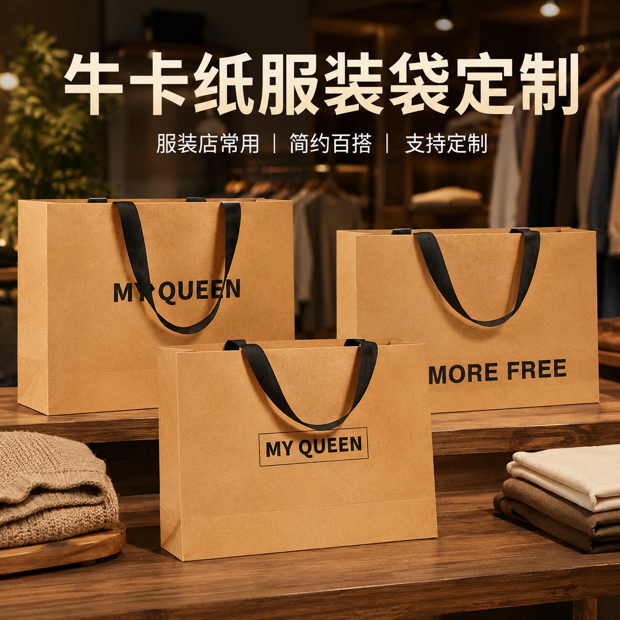 服装店黄牛卡纸手提袋定制衣服包装纸袋印刷logo女装店牛皮纸袋子