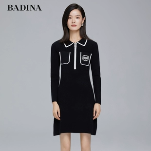 独特设计感高级感修身 芭蒂娜黑色连衣裙2021冬季 新款 气质显瘦裙女