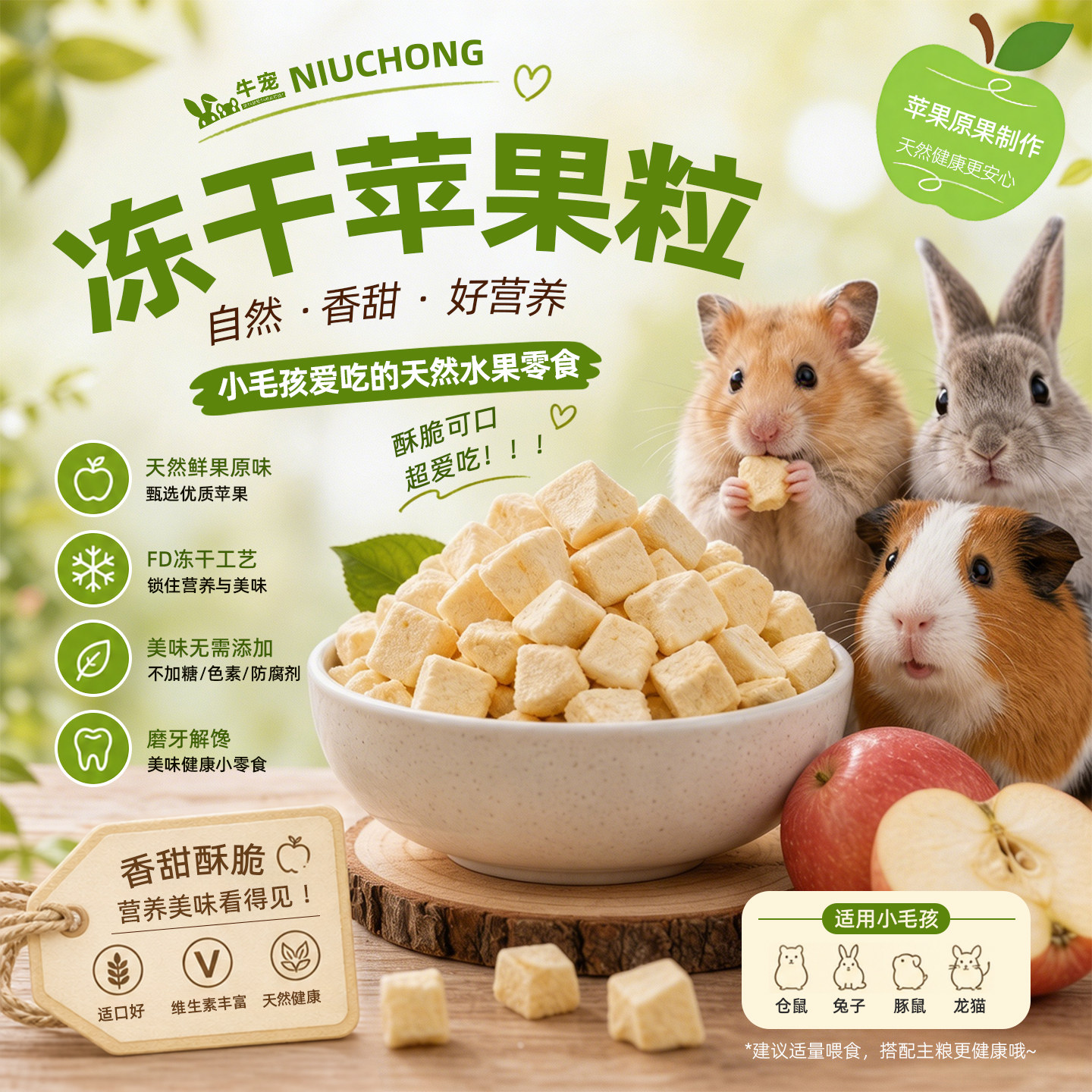 苹果粒仓鼠零食兔子苹果冻干荷兰猪天竺鼠龙猫磨牙粮食水果冻干