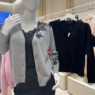 花间掠影LC72AAM3 CLOVER 长袖 4900 蕾丝羊绒开衫 25秋冬兰卡文