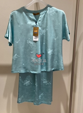 爱慕皇锦睡衣真丝桑波缎套头短袖七分裤套四艺雅趣HJ21563女3380