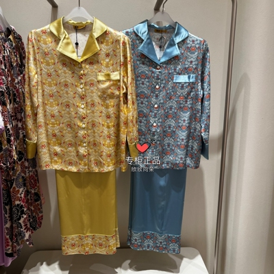 爱慕高端HJ21554皇锦真丝中式分身-花蝶影丛桑蚕丝女款家居服4380