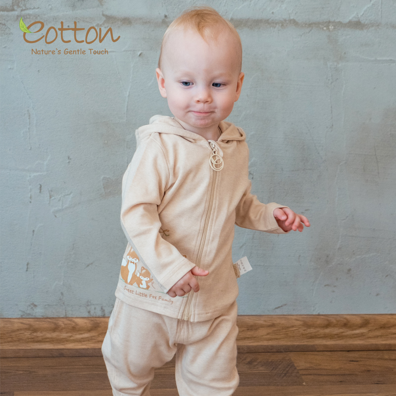 eotton儿童套装新生儿外穿衣服秋冬婴儿带帽开衫纯棉外套宝宝夹克