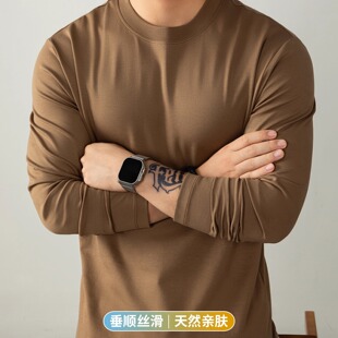 Cloudweave云感液氨丝光棉长袖T恤男打底衫秋冬纯白色亲肤高级感