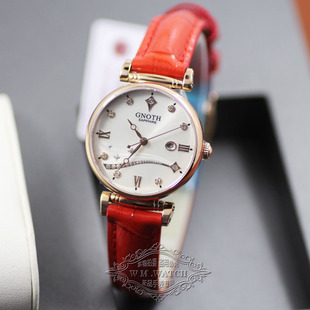 格诺水钻樱花女神之心月女神8125自动机械日历防水时尚真皮带手表