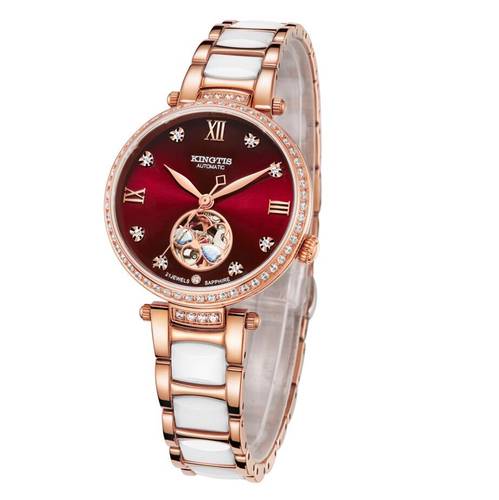 精铁时女士镂空镶钻全自动机械表