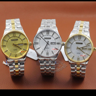 精铁时手表自动机械表蓝宝石镜面男表防水双日历商务男士8040