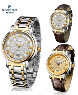 罗西尼中国不锈钢 皮带日历进口机械机芯男表5565女表5566情侣表