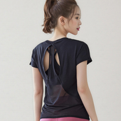 宽松镂空美背健身短袖 T恤 女速干透气吸湿排汗圆领瑜伽服运动罩衫