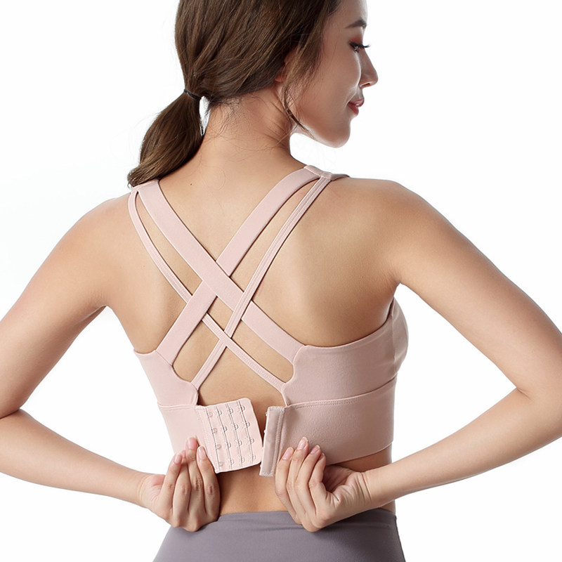 交叉美背运动内衣女四排四扣防震收副乳跑步瑜伽聚拢健身秋冬文胸