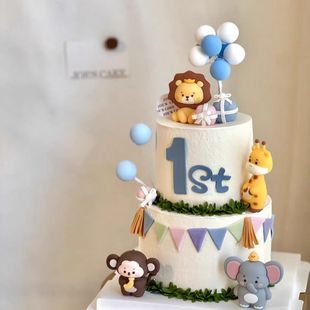 网红卡通儿童宝宝软胶猴象狮子长颈鹿烘焙摆件小动物生日蛋糕装饰