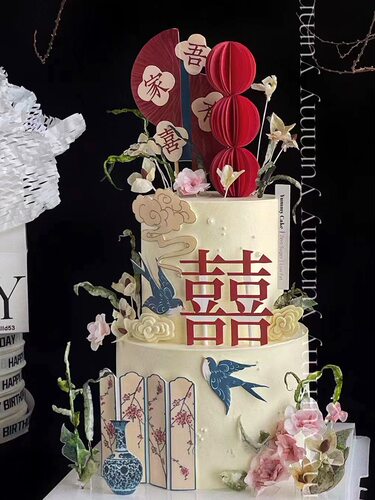 青花瓷扇子婚庆甜品台