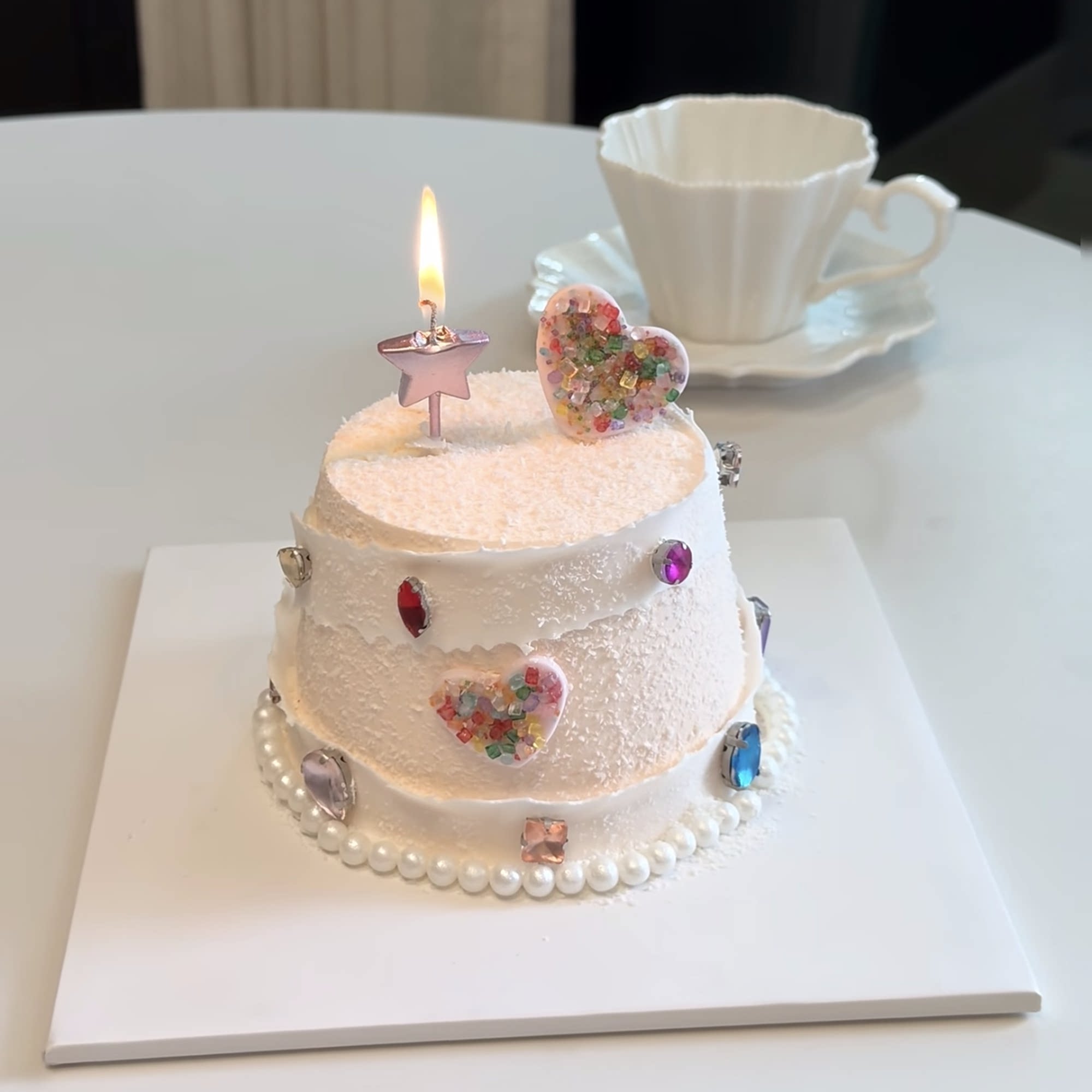 网红情侣纪念日爱心蜡烛生日帽装饰烘焙插件彩色闪钻爱心蛋糕装饰