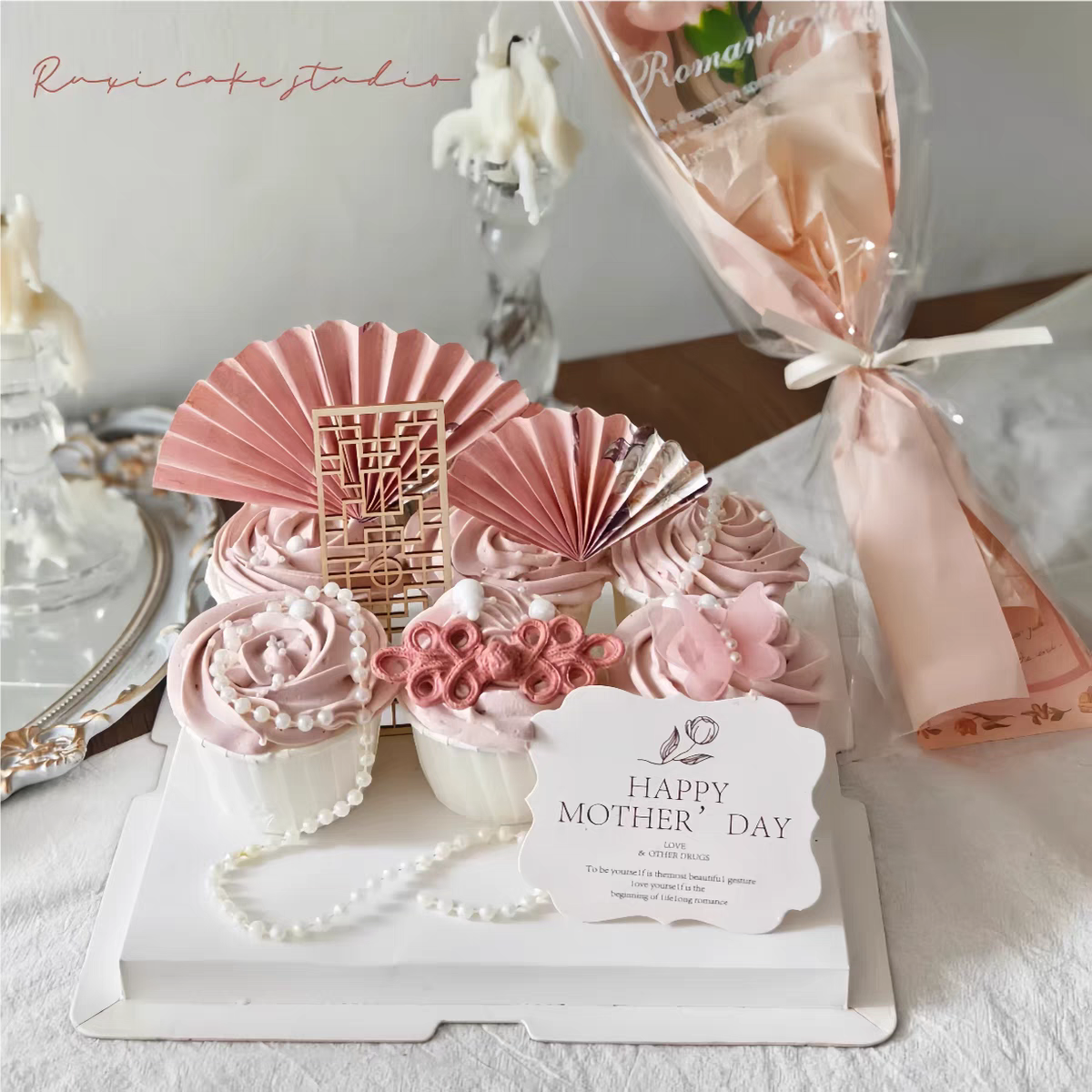 新中式中式屏风母亲节卡片插卡母亲节纸杯蛋糕装饰插排粉色木棉扇,节庆用品/礼品,节日装扮用品,淘宝优惠券,粉丝福利购,淘宝优惠卷