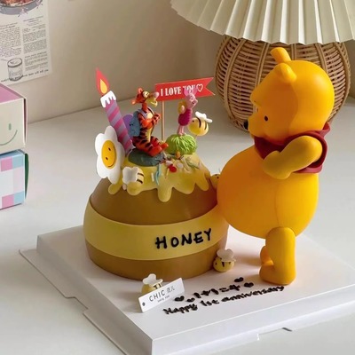 卡通熊维尼熊生日蛋糕装饰可爱大肚熊孕妇妈妈准妈妈生日插件小熊