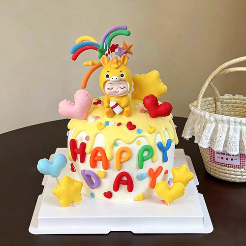 儿童周岁派对甜品台奶瓶马宝宝生日蛋糕装饰彩色字母HB礼花插件