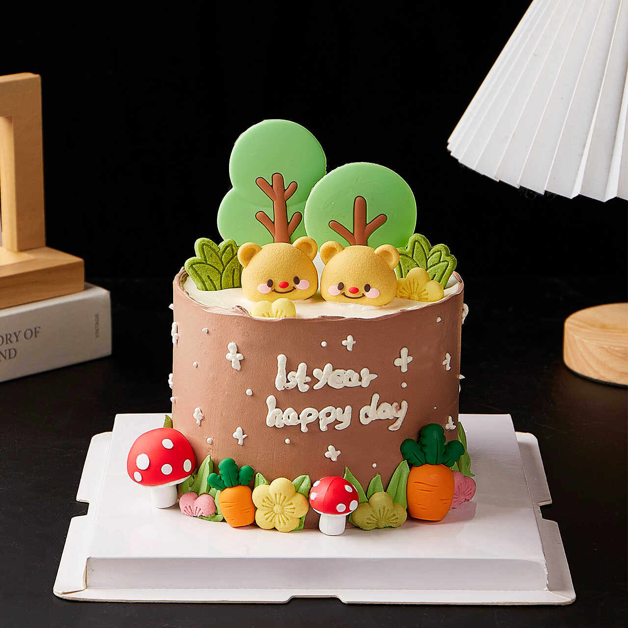 森系蛋糕装饰品摆件软胶黄油熊头蘑菇胡萝卜小花小草饼干小树插件