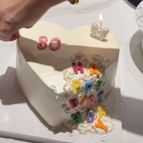 网红氛围感撕拉片蛋糕装饰彩色礼花糯米蛋糕装饰纸蝴蝶结蜡烛摆件