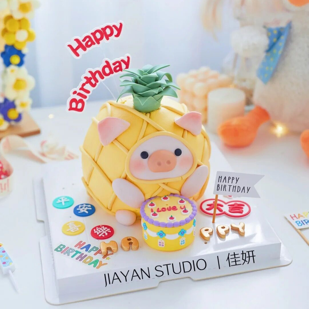 网红蛋糕装饰复古手绘立体小蛋糕软胶摆件卡通彩色生日蛋糕装扮款