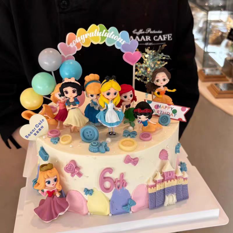 白雪贝尔艾莎公主城堡蛋糕装饰摆件ins复古插旗儿童生日装扮插件