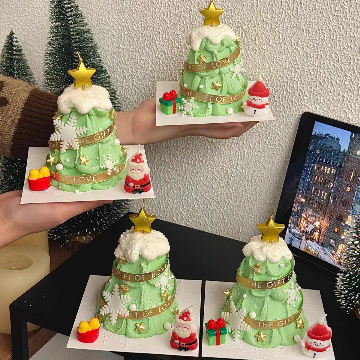 2026圣诞节圣诞老人爱心蝴蝶结盒丝带节日烘焙装扮蜡烛蛋糕装饰