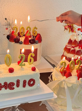 2026新年数字蜡烛节日甜品插件蛋糕装饰金色蜡烛组合插件元旦跨年