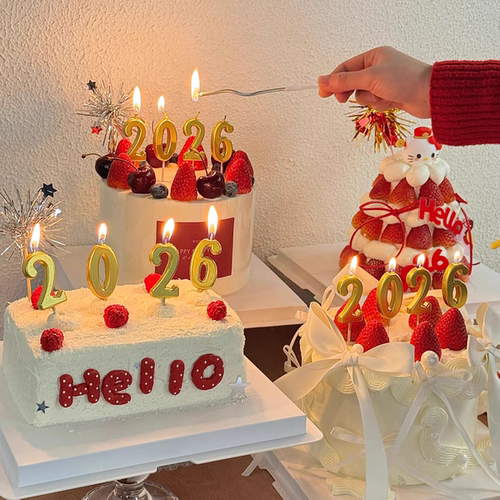 2026新年数字蜡烛节日甜品插件蛋糕装饰金色蜡烛组合插件元旦跨年