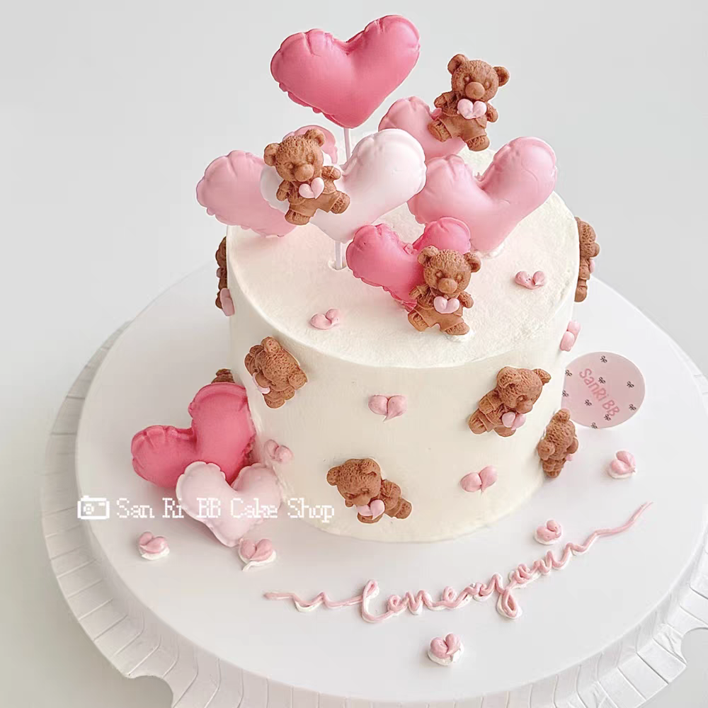 包邮七夕卡通可爱小熊硅胶模具爱心插件情人节网红烘焙蛋糕装饰